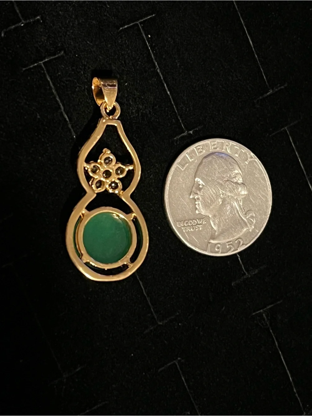 Gold toned Green Jade Gemstone Pendant with Clear quartz- Women Jewelry
